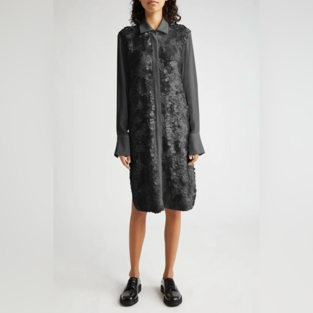 PARTOW NEW Rosa Paillette Long Sleeve Shirtdress In Black Size 2 $3,990.00